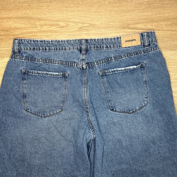 RSQ Jeans Womens 33 US 12 Jeans Low Rise Wide Leg Medium Wash Y2K Distressed - Picture 5 of 6